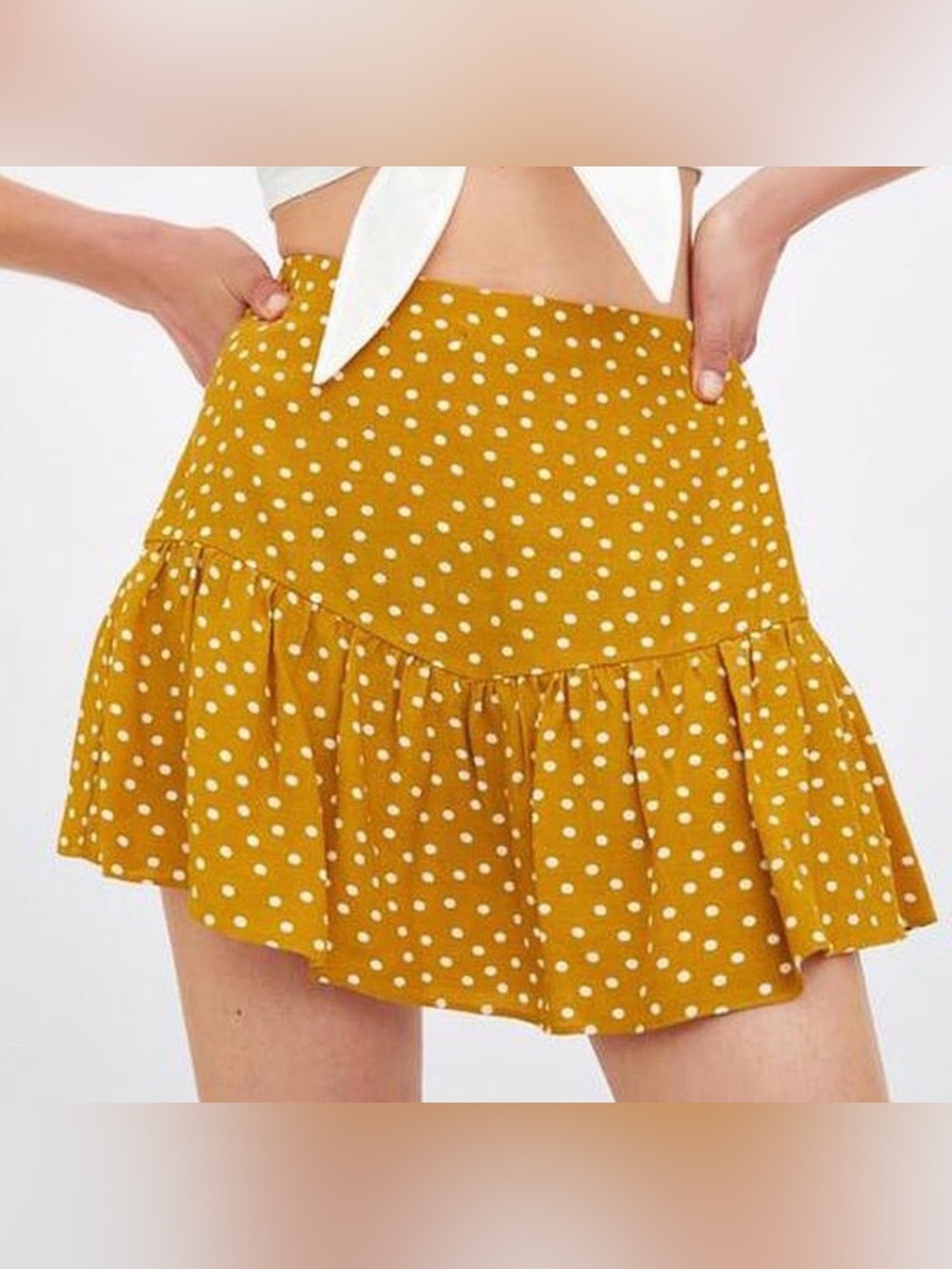 Mustard Polka Dot Ruffle Mini Skirt